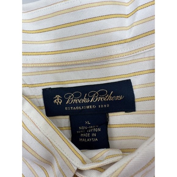 Brooks Brothers Men's Long Sleeve Button Down Shirt‎ Yellow Pinstripe - Size XL - Picture 4 of 6